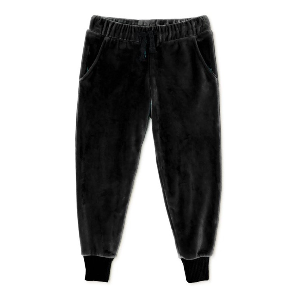 NWT soft velour drawstring adjustable waist plush velour black joggers walmart
